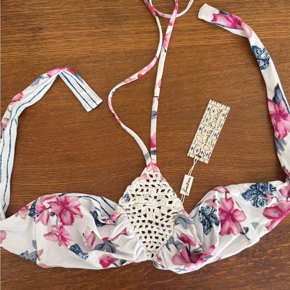 Frankie's Bikinis Pink & Blue Floral Crochet bikini Top - Reversible NWT